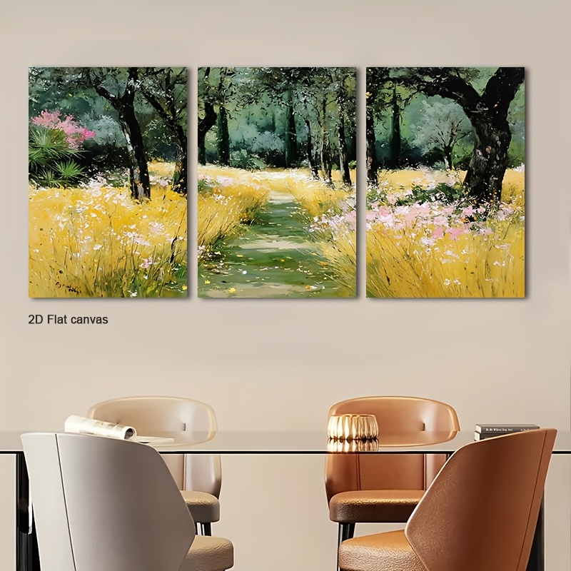 Canvas Wrap Ready - Frameloze canvas 3-delige zonovergoten wilde bloemen